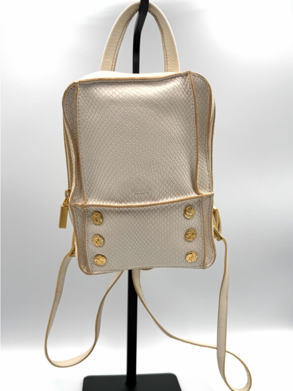 Hammitt Los Angeles Hunter Mini Backpack Cream Snake Embossed Gold Rivets
